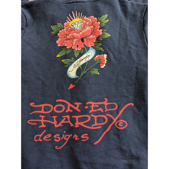 Vintage Y2K Christian Audigier Ed Hardy Full Zip Hoodie Sweater Blue Womens S - Picture 5 of 11